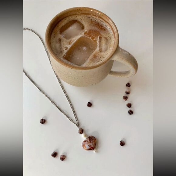 🍓Coffee Creme Necklace ☕️✨ Handmade Jewelry Coffee Lover Y2K Cottage Core​ - Picture 2 of 2